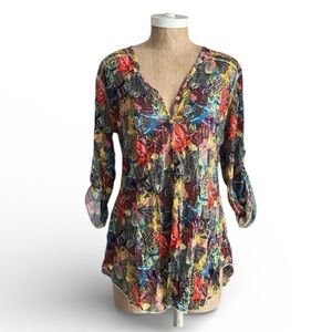 Sno Skins Made USA Crinkle Mesh Top Abstract Floral XS